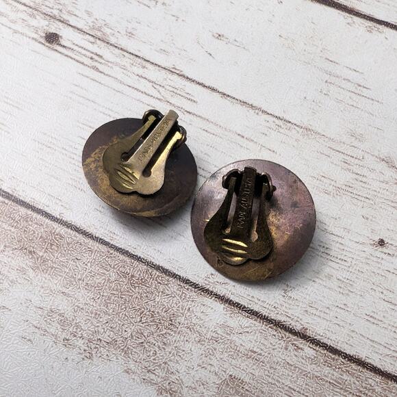 Vintage Clip On Earrings Metal Circle with Iridescent Gems - Picture 6 of 10